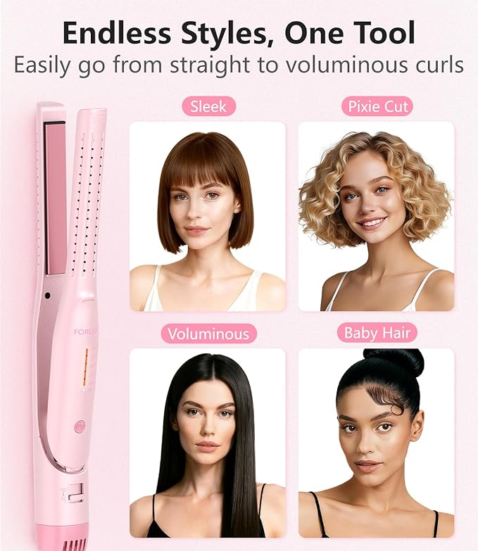 0.6-Inch Pencil Flat Hair Straightener with 2 PCS Professional Hair Clips for Salon &amp Home Use with 360° Cool AirBlow Curling Iron for Short Hair Professional Hot Tools Hair Styling Iron
