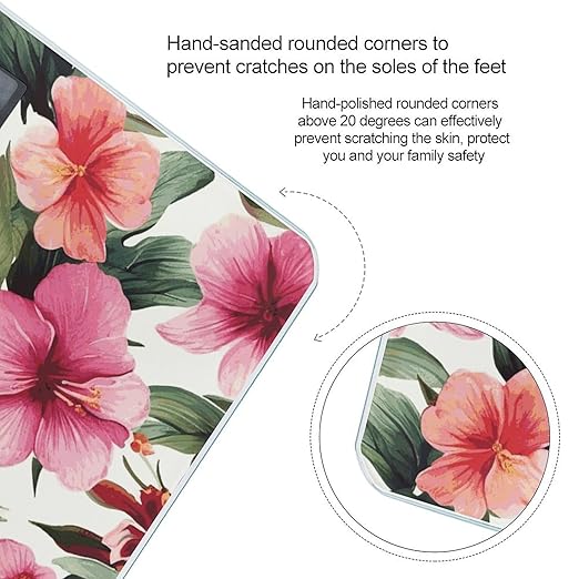 Hawaiian Flower Print Smart Scale for Body Weight Accurate Bathroom Scale with LED Display Digital Weight Scales Weighing Machine High Precision Scales for Bath Home