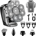 9D Bald Head Shaver for Bald Men 5-in-1 Electric Razor for Men Cordless Rechargeable &amp Waterproof Head Shaver for Wet/Dry Shave with Nose Hair Trimmer Massager LED Display