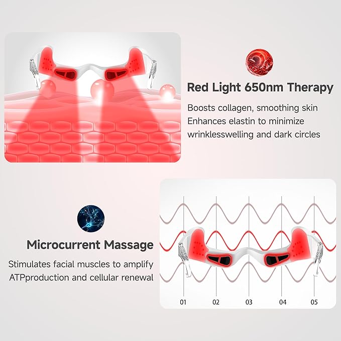 Red Light Therapy Eye Massager with Microcurrent – 3D Contour Design for Dark Circles Puffiness Eye Bags &amp Wrinkles – Under Eye Treatment Device for Fine Lines Rechargeable &amp Gentle for Dai