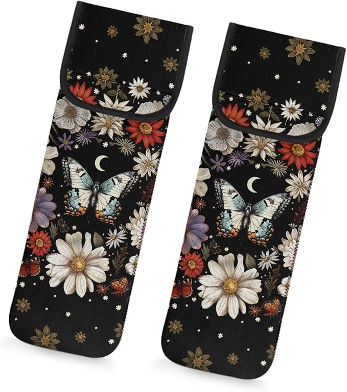 GLENLCWE Butterfly Daisy Hair Straighteners Case Storage Bag Heat Resistant Neoprene Curling Iron Holder Travel Case Portable Curling Iron Organizers Hair Accessories 2 PCS