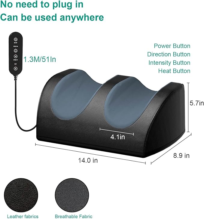 LINGTENG Rechargeable Cordless Foot Massager with Heat Shiatsu Foot Massager with Cord Remote Control and Roller Massage Portable for Home/Office Use Dad Mom Gifts - It Won't Work While Charging