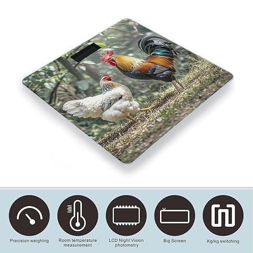 Rooster and Hen Bathroom Scale for Body Weight Bathroom Weighing Scales with Back Lit LED Display Sturdy Tempered Glass Body Weight Bathroom Scale 400lb Weighing