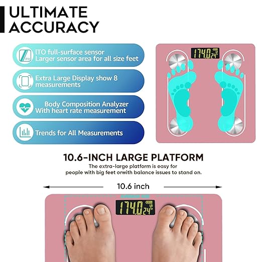 Digital Simple Scale with Led Display Practical Body Fat Scale Bathroom Scale with Smartphone App (Pink)