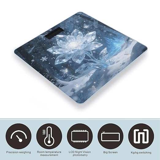 Ice Florals Smart Scale for Body Weight Digital Bathroom Scale Toughened Glass Weight Scale with Large LCD Backlight Display High Precision Scales Weighing Machine