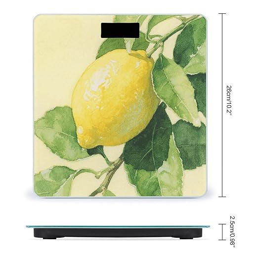 Watercolor Lemon Fruit Bathroom Scale for Body Weight Bathroom Digital Electronic Weighing Scale with Back Lit LED Display Sturdy Tempered Glass Weight Watchers Scales 400lb