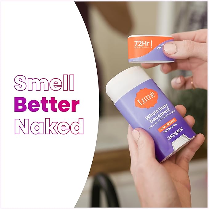 Lume Whole Body Deodorant - Smooth Solid Stick - 72 Hour Odor Control - Aluminum Free Baking Soda Free and Skin Safe - 2.6 Ounce (Pack of 2) (Soft Powder)