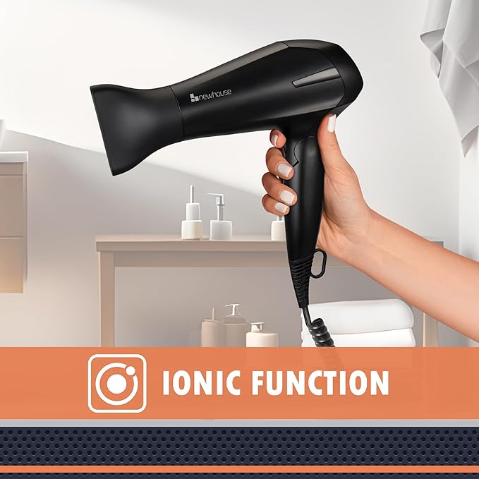 Newhouse 125V 1875-Watt Foldable Hair Dryer with Spiral Cord NHHD-001-FS Compact Foldable Hair Blow Dryer Low-Noise Ionic Hair Dryer ETL Certified for Hospitality and Residential Use