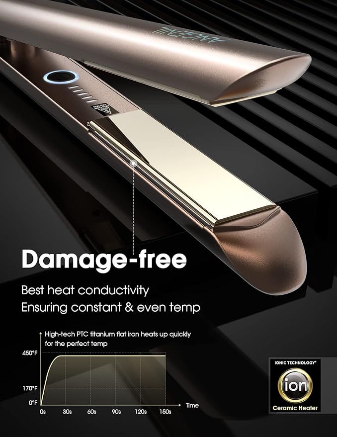 ANGENIL Nano Titanium Flat Iron Straightener and Curler 2 in 1 Fast Heating Dual Voltage 1 Inch Styling Iron for All Hair Types