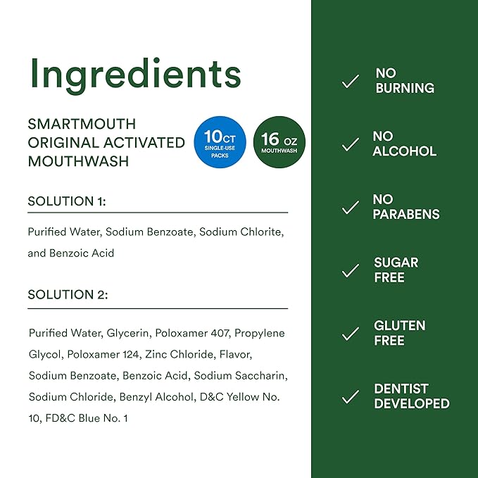 SmartMouth Original Zinc Activated Mouthwash &amp Single Packs - Instant Fresh Breath Mouthwash - Eliminates Bad Odors &amp Bad Breath - Alcohol-Free - Fresh Mint - 16 fl oz Bottle &amp 10 Count Si