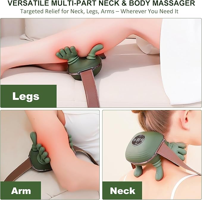 Neck Massager with Heat Bionic Shiatsu Neck and Shoulder Massager with 4D Kneading Fingers LCD Display &amp Adjustable Intensity Heated Neck Massage Device Simulates Real Palm to Relax Muscle Tens