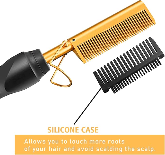 Electric Hot Comb Hair Straightener Deluxe Electrical Straightening Comb Curling Iron for Natural Black Wigs Hot Comb Electric for Wigs Pressing Combs with Wig Glue Melting Spray Hair Wax Stick