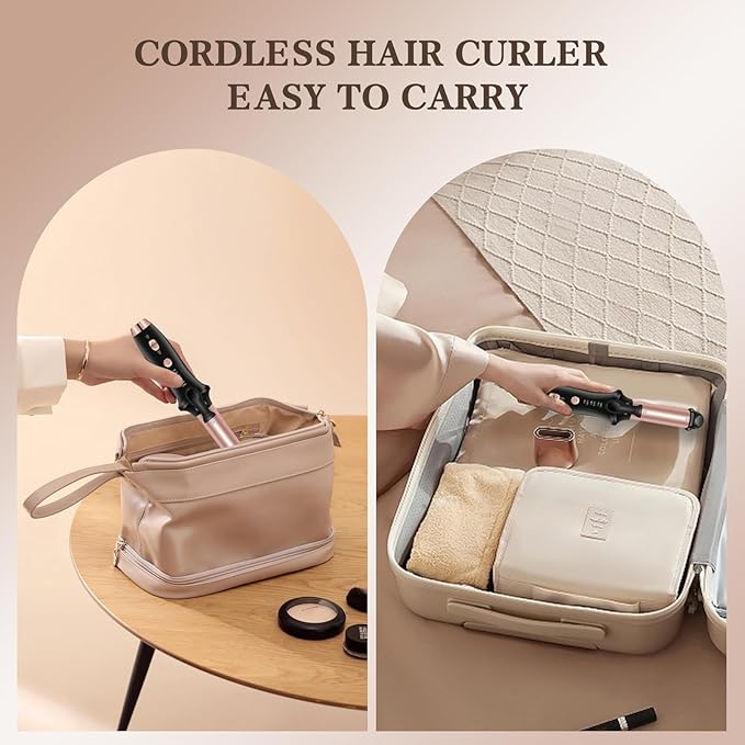 4000mAh Rechargeable Cordless Curling Iron 2-in-1 Mini USB Curler and Straightener Wireless Curling Wand with 3 Temps Settings(302-356°F) Portable Travel Hair Curler Hair Styler for Short &amp Long