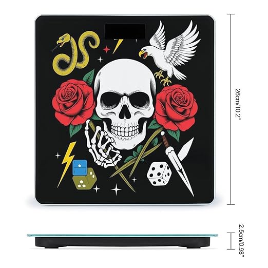 Women's Digital Bathroom Weighing Scale Automatic Switch Energy Saving Scale Smart Scale for Body Weight Vintage Rock Snake Knife Wild Eagle Rose Skull
