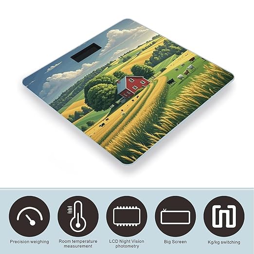 Country Farm Digital Bathroom Scale for Body Weight Weighing Scale with Backlit LCD Display High Precision Measurements &amp Measures Weight Up to 180kg