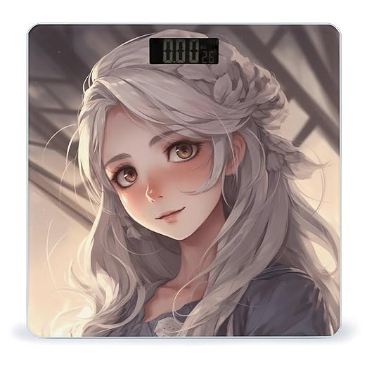 White Hair Anime Women Scale for Body Weight Highly Accurate Digital Bathroom Electronic Weighing Machine for People LCD Display Large Size Tempered Glass for Safe Home Use