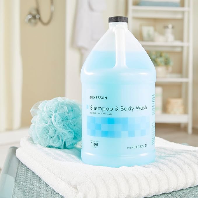 McKesson Body Wash and Shampoo - 1  Gallon Bulk Refill Full Body Wash with Aloe Summer Rain Scent - Sensitive Skin &amp Hair 2‑in‑1