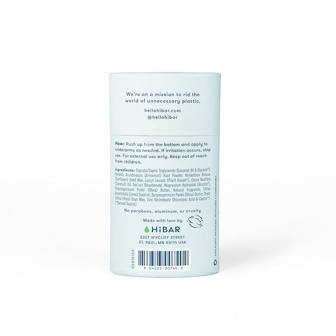 HiBAR - Fresh Rain &amp Cucumber Plastic Free Deodorant - Natural Deodorant - All-Day Protection - With Sunflower Seed Wax Rice Bran &amp Shea Butter - Plastic Paraben &amp Aluminum-Free - Vegan