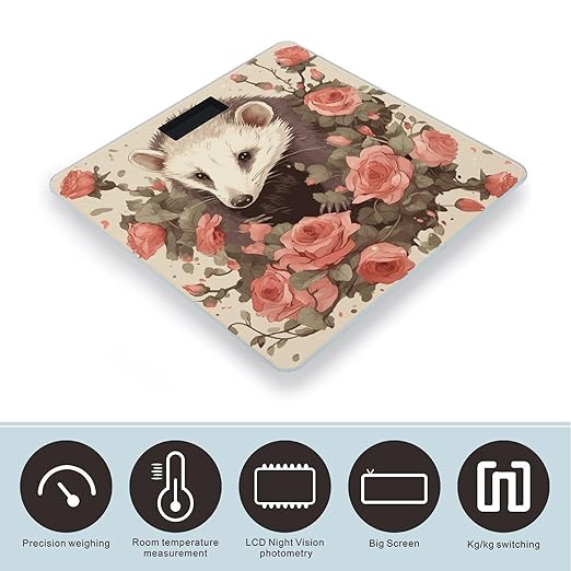Opossum and Roses Weight Scale Large Bathroom Scales Digital Weight with Bright LED Display Non Slip Automatic Weighing Scale Fashion Weighing Machine for Body