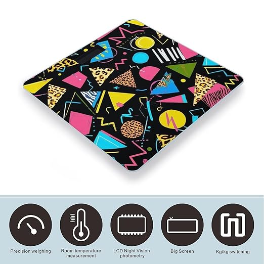 Automatic Switch Digital Bathroom Weighing Scale Smart Scale for Body Weight Geometric Checkered Zebra Tiger Leopard Print Retro 80s 90s Black