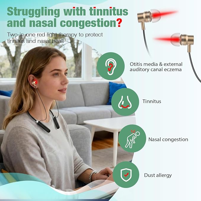 Upgraded 2-in-1 Red Light Therapy Device for Ears &amp Nose Dual-Wavelength 660nm Red Light &amp 810nm Near-Infrared Light Timer Function Neck-Wearable Design for Ear Comfort &amp Daily Wellness