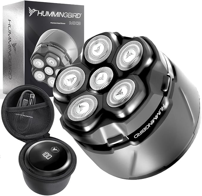 HUMMINGBIRD MK3 Stealth Electric Head Shaver - 6 Blade Electric Razors for Men Cordless USB-C Rechargeable Waterproof Head Shaver with Two Additional Magnetic Replacement Blades