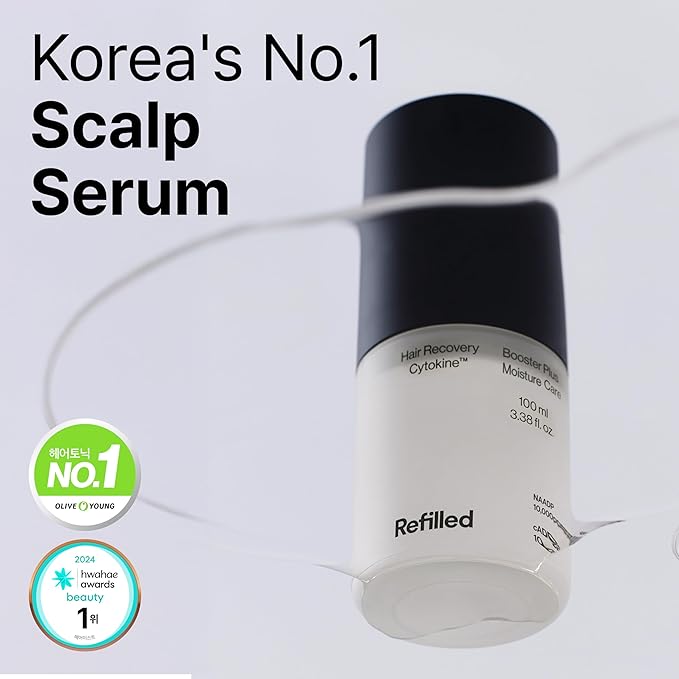 REFILLED Booster Plus Moisture | Hair Growth Serum &amp Thickening Scalp Treatment with Built-in Massager for Men &amp Women | Hair Loss &amp Thinning | Fuller &amp Baby Hair Regrowth | Fast-Absor
