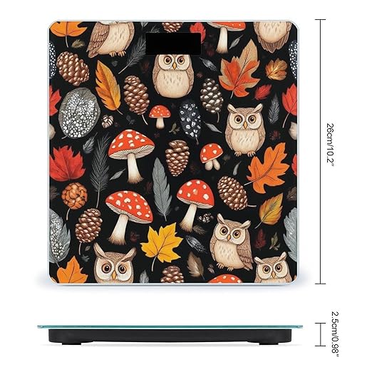 Automatic Switch Digital Bathroom Weighing Scale Smart Scale for Body Weight Floral Owls Fall Leaves Mushroom