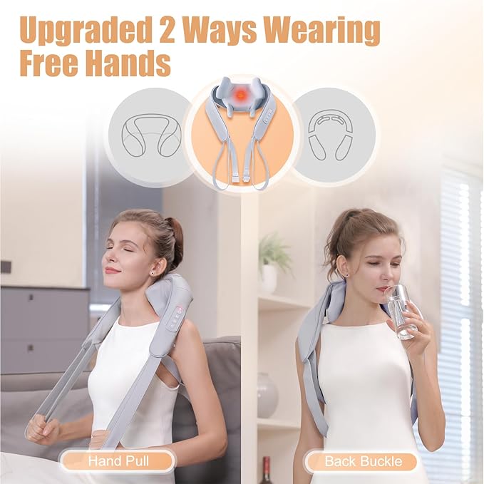 Electric Shiatsu Back and Neck Massager Cordless Shoulder Massager with Heat Deep Tissue 3D Kneading Massage Pillow for Shoulder Leg Body Muscle Pain Relief Gifts for Men Women