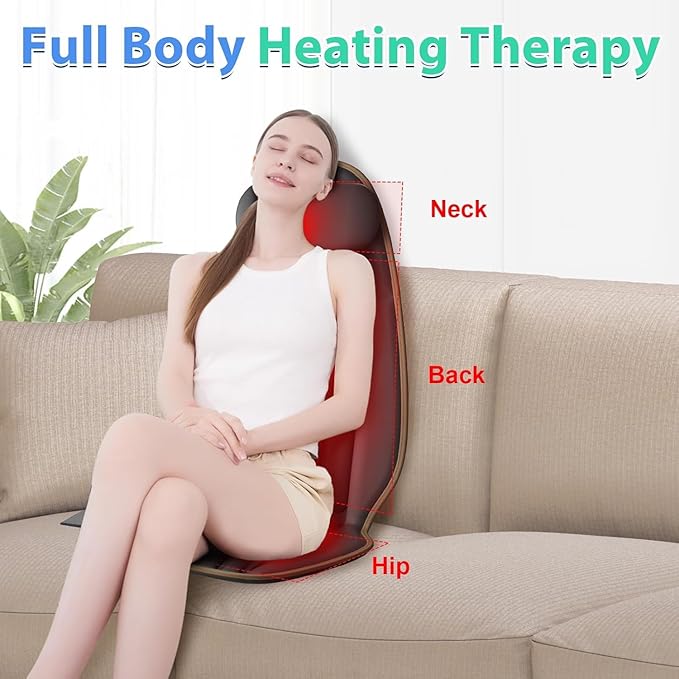 SLOTHMORE Back Massager for Chair Heated Seat Cushion Massager with Neck Traction Vibration Massage Pad for Full Body Massage for Office Chair Home Use