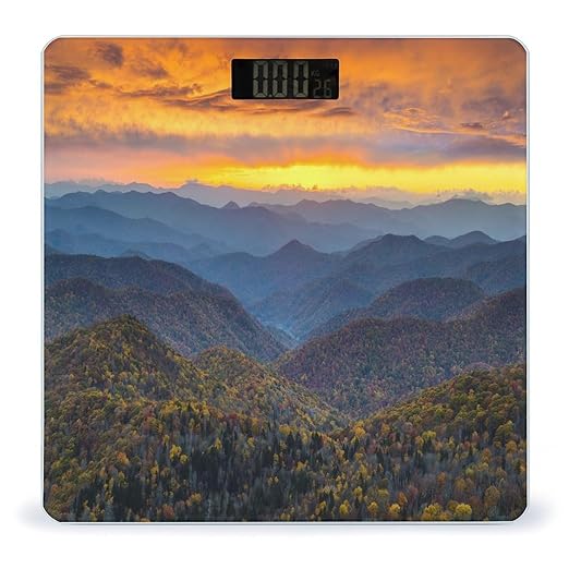 Blue Ridge Parkway Mountains Bathroom Scale Automatic Power On/Off Body Scales LCD Backlight Display Square Digital Scale Rounded Corners Bathroom Scales for Home Bedrooms