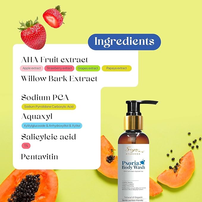 SiyaAyurveda Psoriasis Body Wash - Gentle 1% Salicylic Acid Cleanser – Psoriasis Treatment Soothes Itching Redness Flaking – Salicylic Acid Fragrance Free Body Wash (6.7 fl oz)
