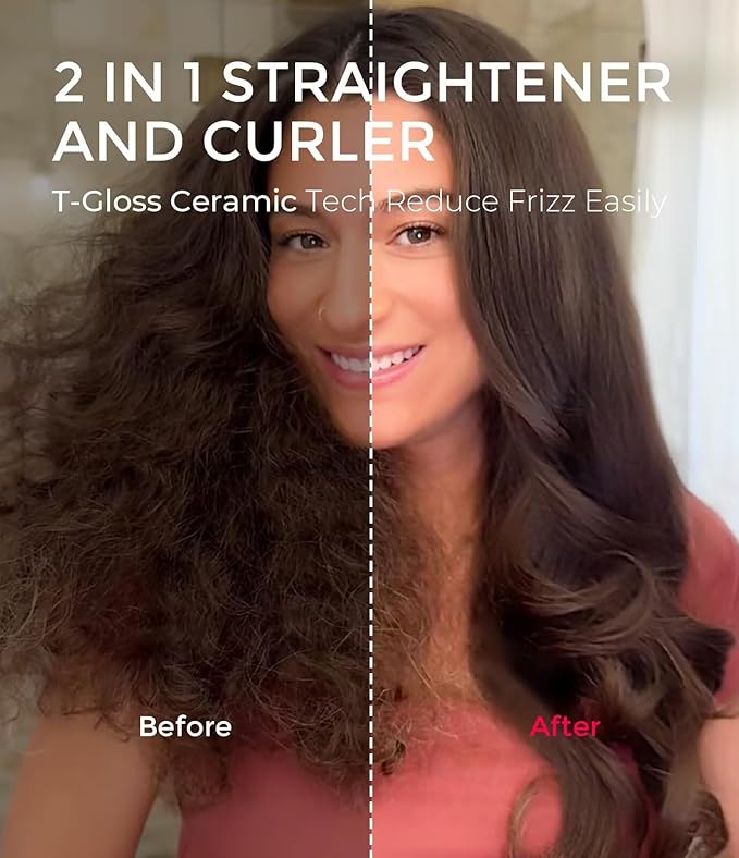 TYMO 2.0 Thermal Brush Curling Brush - STYLUX 1.7 Blowout Volumizer with Flexi-Fit for Hair Straightening Heated Round Styler Tool Hair Straightener and Curler 2 in 1 Dual Voltage &amp Light Gol