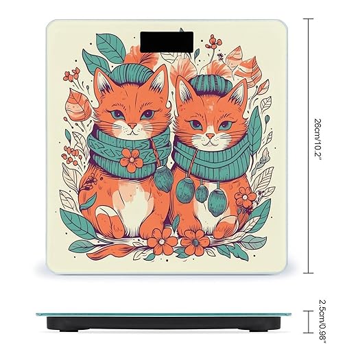 Two Orange Cats Scale for Body Weight Precision Bathroom Weighing Scales with Back Lit LCD Display Sturdy Tempered Glass Body Weight Scales Digital Bathroom Scale 400lb