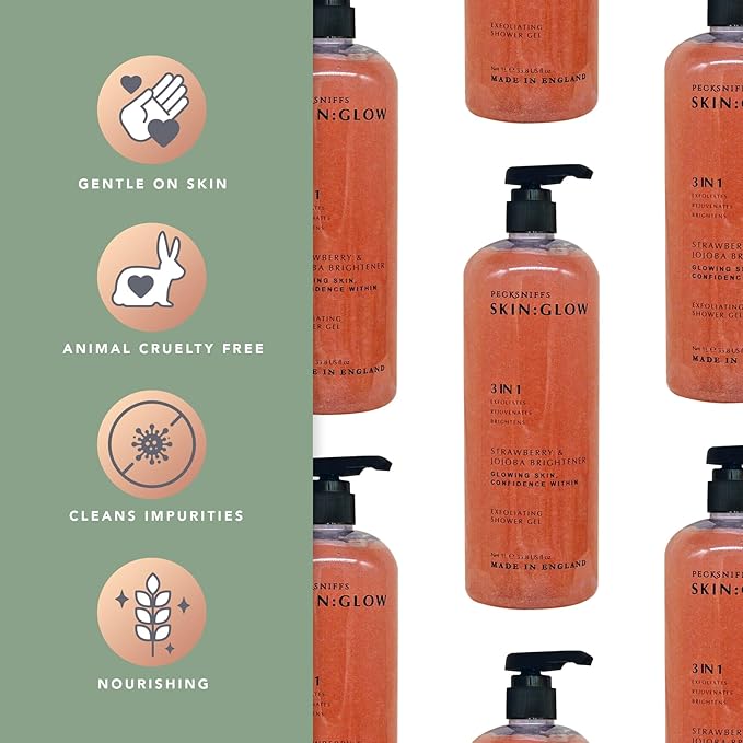 Pecksniff's Strawberry and Jojoba Brightener Exfoliating Shower Gel | 1000 ml / 33.80 Fl Oz