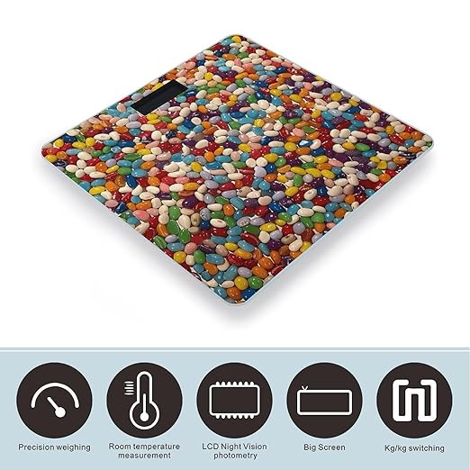 Assorted Jelly Beans Scale for Body Weight Sturdy Tempered Glass Weighing Scales with LCD Display Accurate Digital Bathroom Scale Convenient Body Fat Smart Scales Easy Read