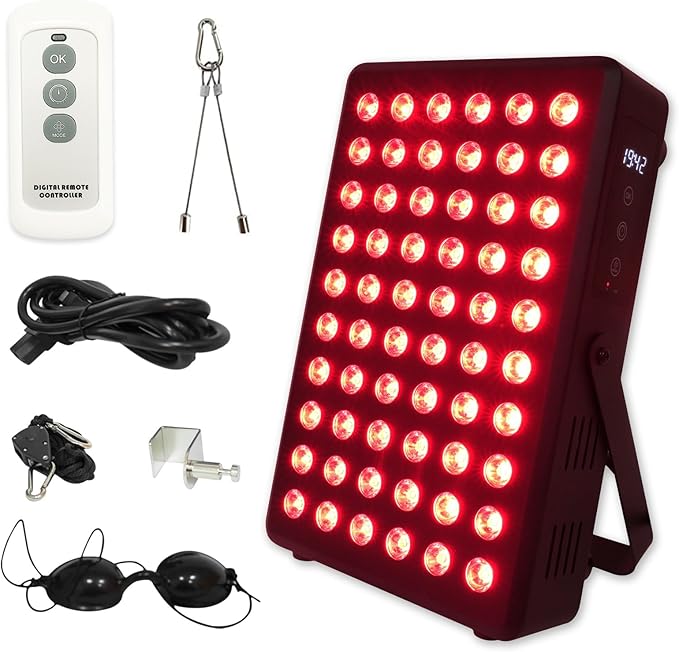 Red Light Therapy Panel for Body and Face 660nm Red 850nm and Near Infrared Panel Built-in Timer 60 LEDs High Power Promote Sleep Improve The Body Relieve Muscle Fatigue（E300-Black)
