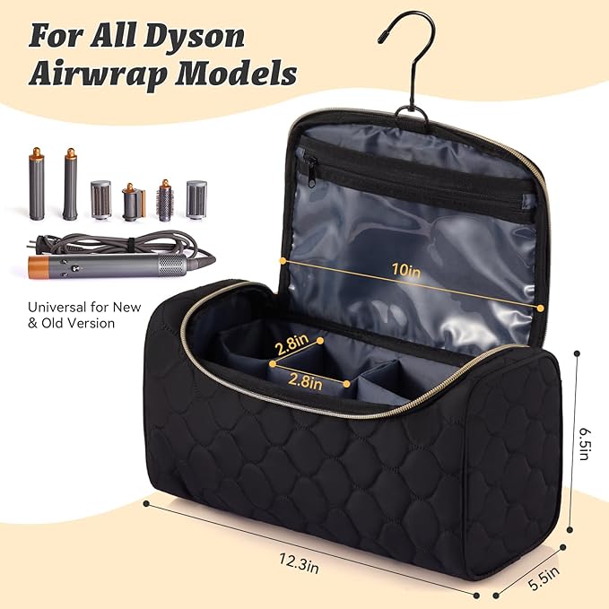 Travel Case for Dyson Airwrap Complete Style Portable Padded Storage Bag with Hanging Hook Fits All Dyson Airwrap Models &amp Attachments Black
