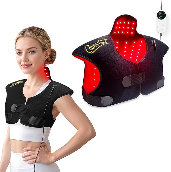 Red Light Therapy Pad for Neck Shoulder Back Pain Relief Infrared Light Therapy Heating Warp for Upper Back 165LEDs 3-in-1 Chip660nm&amp850nm(Black)