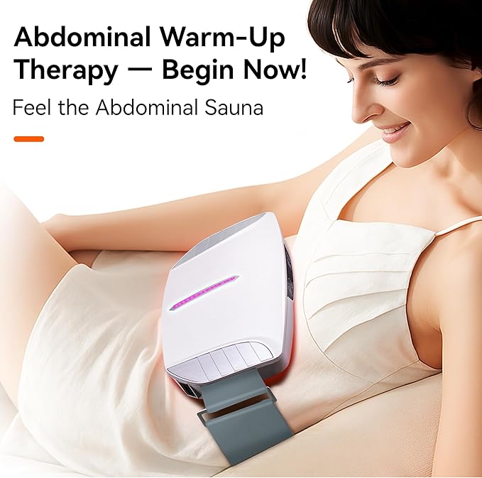 Dual Kneading Disc Abdominal Massager with Heat - Stomach Massager for Digestion Belly Cellulite Machine for Flattening Belly &amp Muscle Relief Relieves Discomfort Caused by Period Cramps Gas (wh