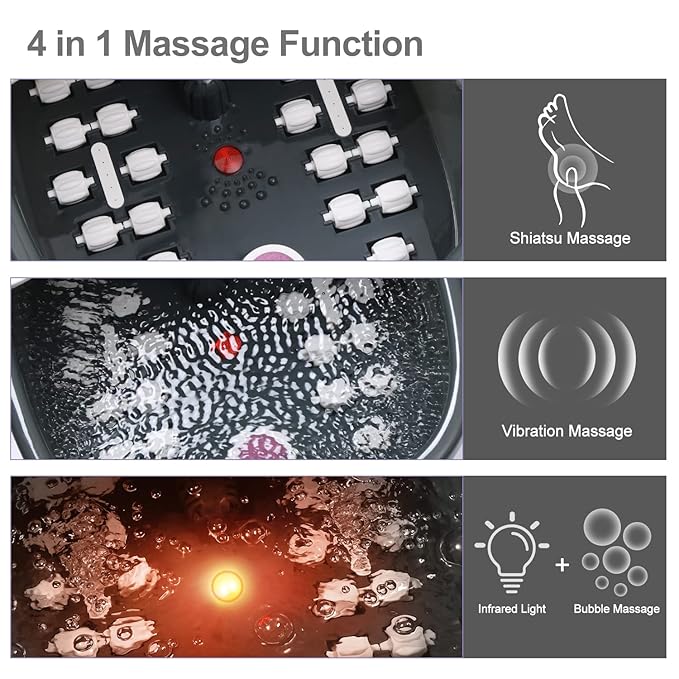 Foot Spa Bath Massager with Heat Bubbles and Vibration Massage and Jets 16 OZ Calming Lavender Foot Soak Epsom Salt MoodRelish Foot Soaker with Red Light 22 Massage Rollers Adjustable Temp - Black