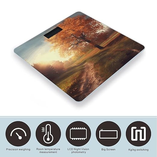 Autumn Scene Digital Bathroom Scale for Body Weight Weighing Scale with Backlit LCD Display High Precision Measurements &amp Measures Weight Up to 180kg