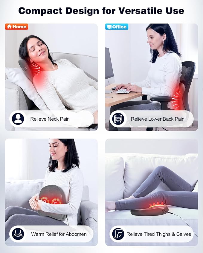 Shiatsu Back and Neck Massager with Heat – Deep Kneading Lower Back Massager Pillow for Relaxation – Corded Design for Lower Back – Gift for Your Loved Ones