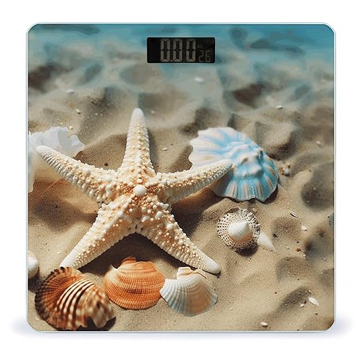 Starfish Coral and Seashell Scale for Body Weight Anti-Slip Digital Bathroom Scale Sturdy Toughened Glass Weighing Scales High Precision Safe Rounded Corners Smart Scales