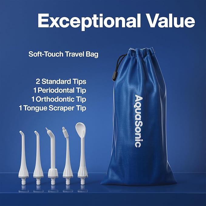AquaSonic Water Flosser - Cordless Rechargeable Water Flossers for Teeth Cleaning - Waterproof Aqua Flosser Portable Oral Irrigator for Dental Cleaning with 5 Jet Tips – Braces Home Travel