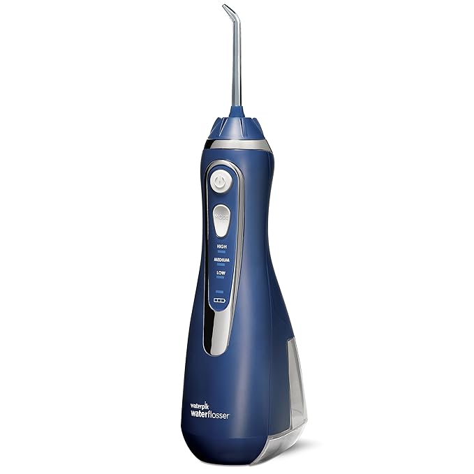 Bundle with Waterpik Blue Cordless Advanced 2.0 Water Flosser WP-583 and Tips Storage Case with 6 Count Genuine Waterpik Water Flosser Tips Rechargeable Portable Oral Irrigator for Travel &amp Home