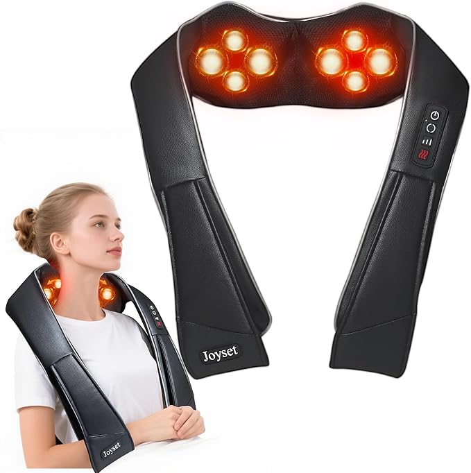 Joyset Neck Massager for Pain Relief Deep Tissue with HeatShiatsu Neck and Back Massager 4D Deep Kneading Massage for ShoulderGifts for Women Men Mom Dad Friend