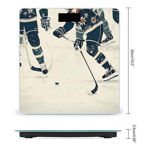 Ice Hockey Pattern Bathroom Scale Automatic Power On/Off Body Scales LCD Backlight Display Square Digital Scale Rounded Corners Bathroom Scales for Home Bedrooms