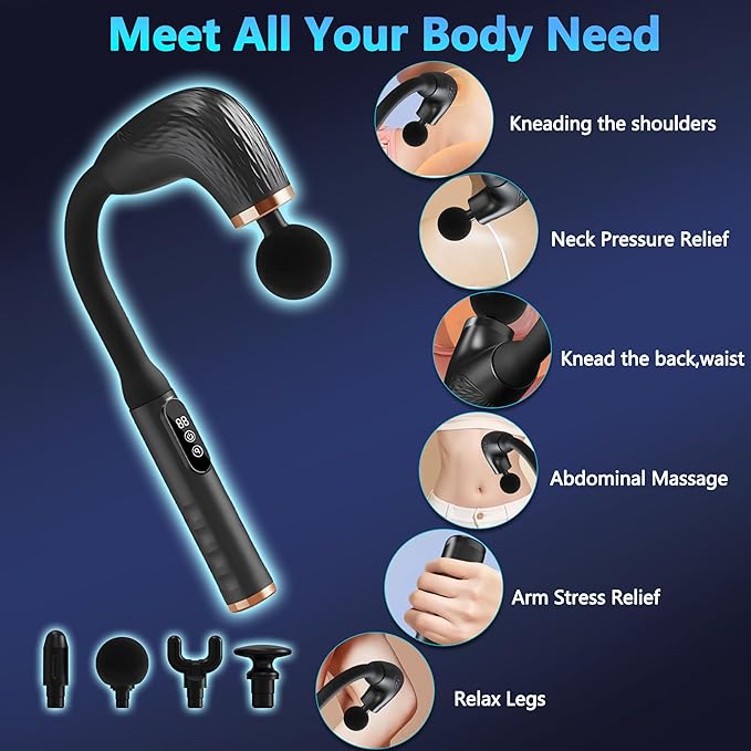 Massage Gun with Upgraded Extension Handle Back Massager for Pain Relief Deep Tissue Muscles/Neck/Shoulders/Waist/Legs Massager with 4 Massage Heads &amp 6 Speed Levels &amp 3 Massage Modes