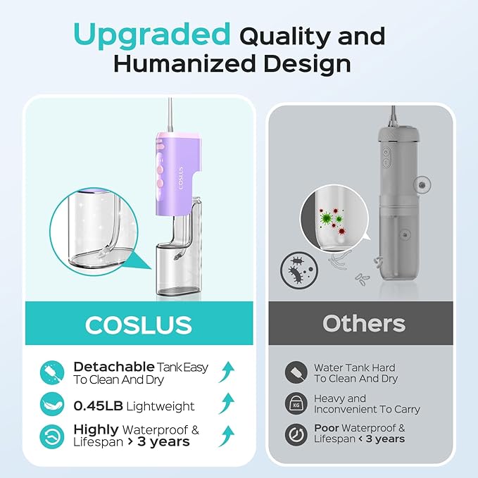 COSLUS Kids Water Dental Flosser &amp Cordless Mini Water Teeth Flossers Deep Cleaning Picks 4 Modes for Ages 6+ Safe Waterproof Flosser